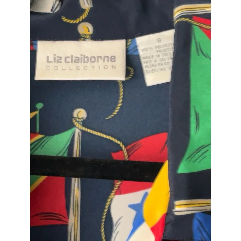 Vintage 90s Liz Claiborne Wm's 8 Country Flags Blouse Teacher Novelty Nautical